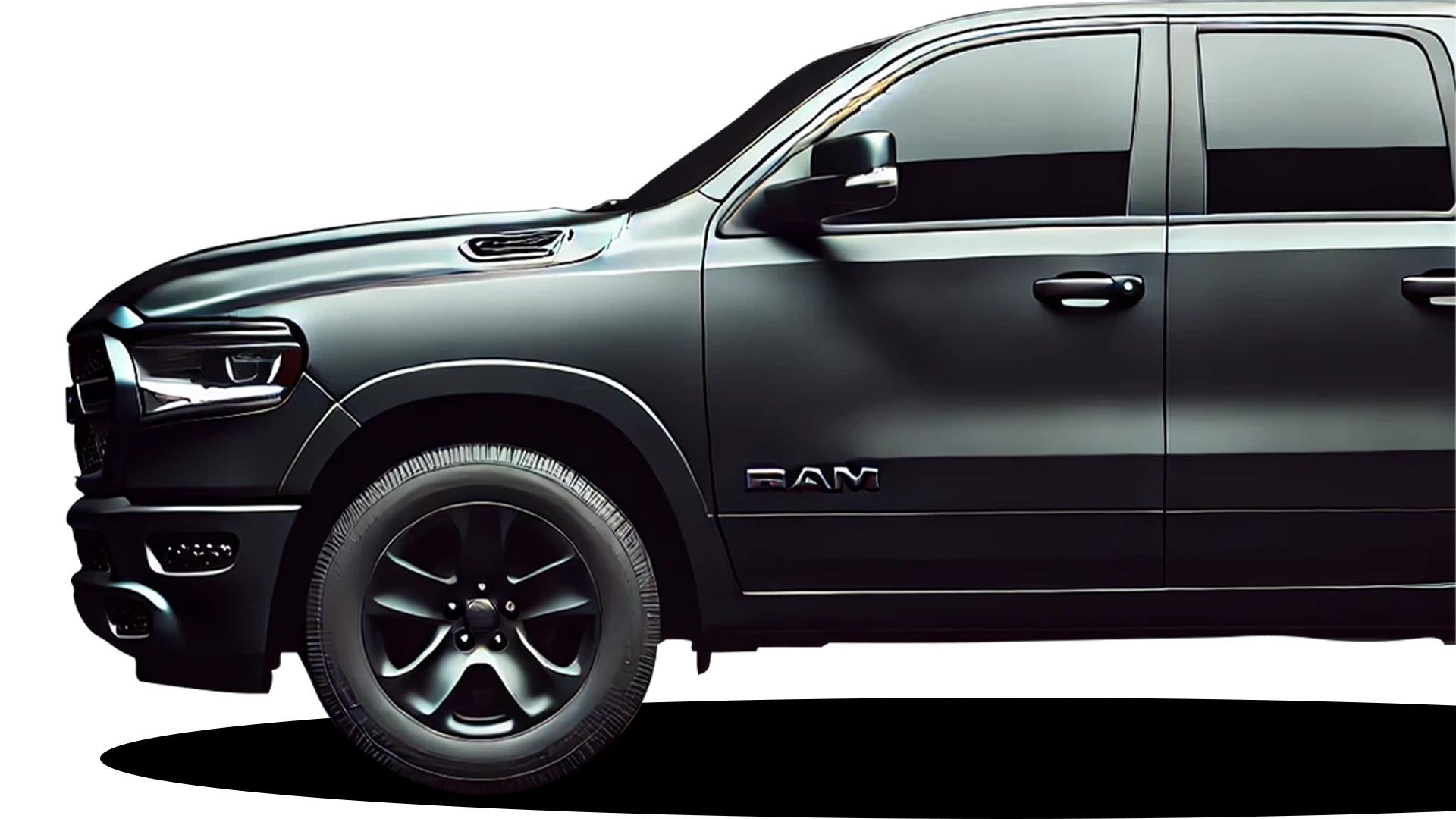 Black RAM truck with matte wrap